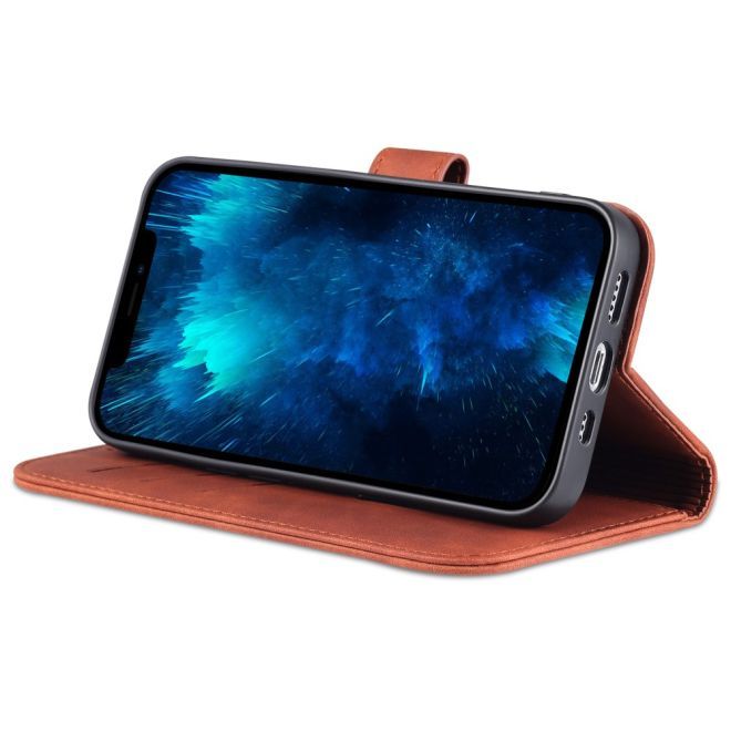 AZNS - iPhone 15 Pro Hülle - Leder Bookcover - mit Kartenfach und Standfunktion - Wallet Stand Series - braun