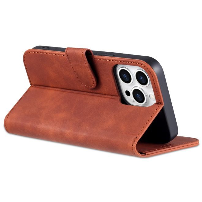 AZNS - iPhone 15 Pro Hülle - Leder Bookcover - mit Kartenfach und Standfunktion - Wallet Stand Series - braun