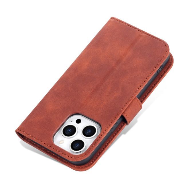 AZNS - iPhone 15 Pro Hülle - Leder Bookcover - mit Kartenfach und Standfunktion - Wallet Stand Series - braun