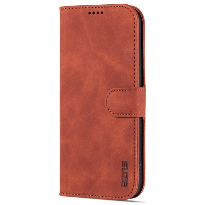 AZNS - iPhone 15 Pro Hülle - Leder Bookcover - mit Kartenfach und Standfunktion - Wallet Stand Series - braun