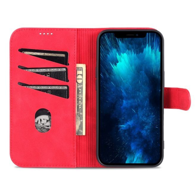 AZNS - iPhone 15 Pro Hülle - Leder Bookcover - mit Kartenfach und Standfunktion - Wallet Stand Series - rot