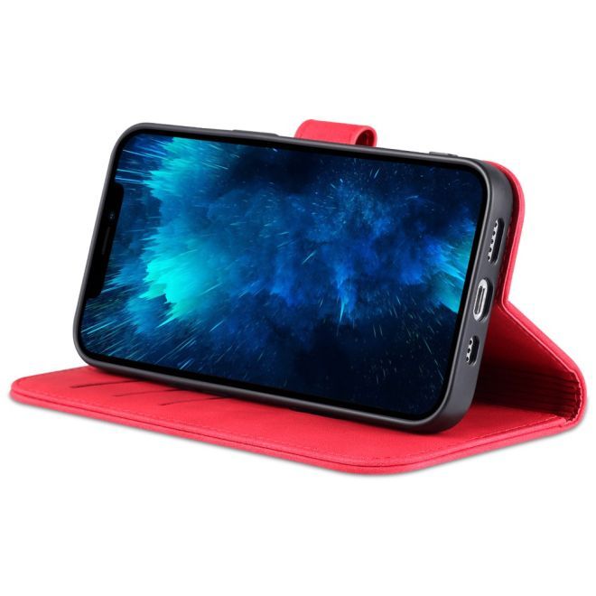 AZNS - iPhone 15 Pro Hülle - Leder Bookcover - mit Kartenfach und Standfunktion - Wallet Stand Series - rot