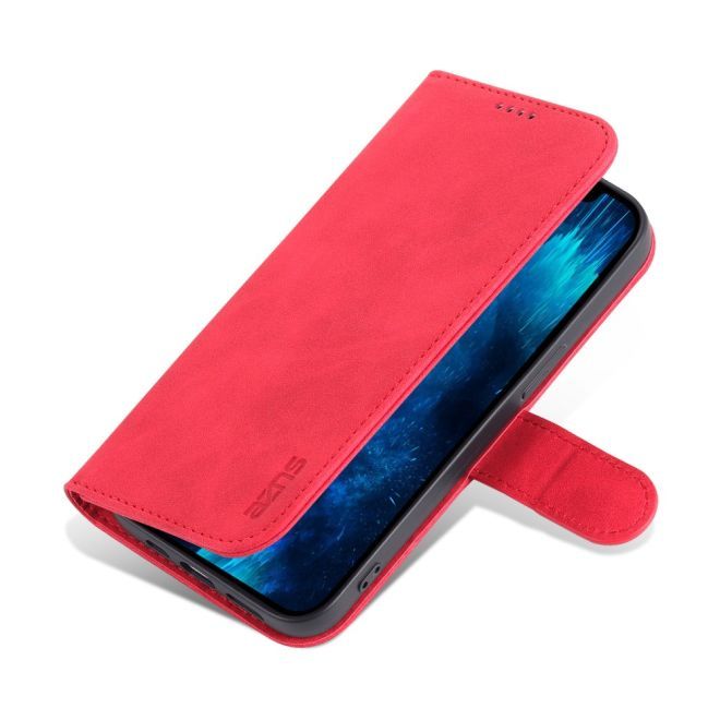 AZNS - iPhone 15 Pro Hülle - Leder Bookcover - mit Kartenfach und Standfunktion - Wallet Stand Series - rot