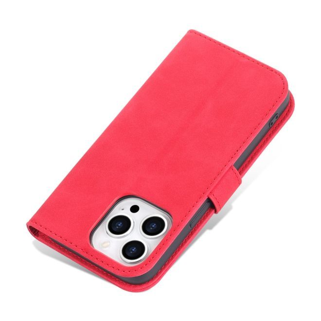 AZNS - iPhone 15 Pro Hülle - Leder Bookcover - mit Kartenfach und Standfunktion - Wallet Stand Series - rot