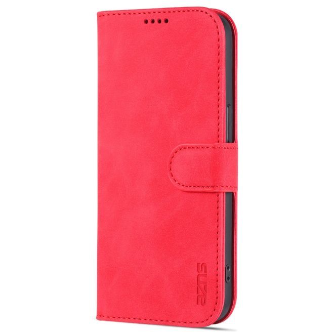 AZNS - iPhone 15 Pro Hülle - Leder Bookcover - mit Kartenfach und Standfunktion - Wallet Stand Series - rot