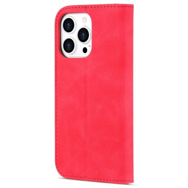 AZNS - iPhone 15 Pro Hülle - Leder Bookcover - mit Kartenfach und Standfunktion - Wallet Stand Series - rot
