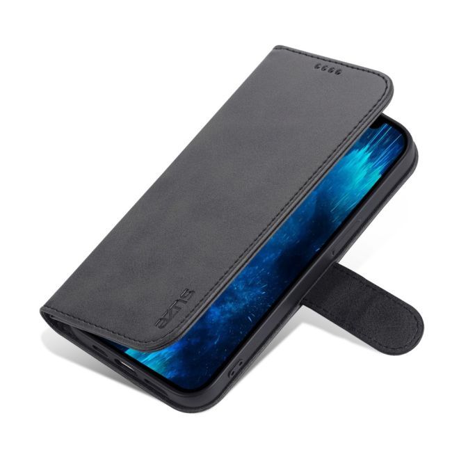 AZNS - iPhone 15 Pro Hülle - Leder Bookcover - mit Kartenfach und Standfunktion - Wallet Stand Series - schwarz