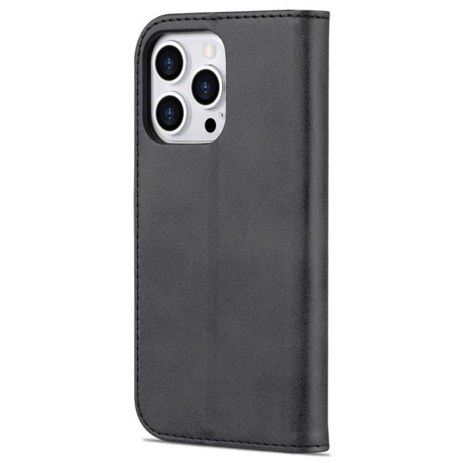 AZNS - iPhone 15 Pro Hülle - Leder Bookcover - mit Kartenfach und Standfunktion - Wallet Stand Series - schwarz