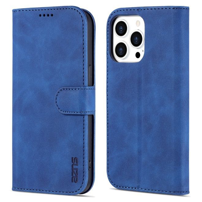 AZNS - iPhone 15 Pro Max Hülle - Leder Bookcover - mit Kartenfach und Standfunktion - Wallet Stand Series - blau