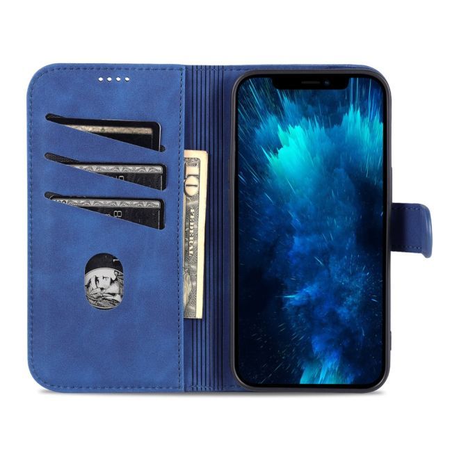 AZNS - iPhone 15 Pro Max Hülle - Leder Bookcover - mit Kartenfach und Standfunktion - Wallet Stand Series - blau
