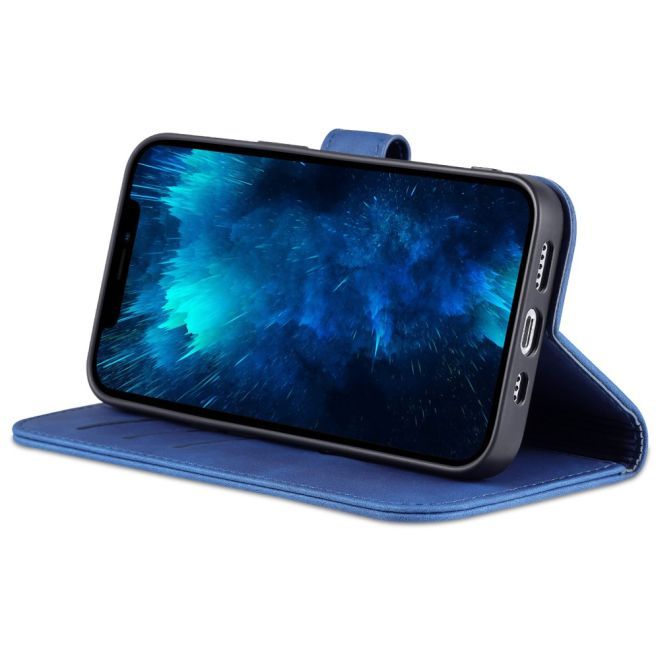 AZNS - iPhone 15 Pro Max Hülle - Leder Bookcover - mit Kartenfach und Standfunktion - Wallet Stand Series - blau