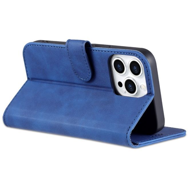 AZNS - iPhone 15 Pro Max Hülle - Leder Bookcover - mit Kartenfach und Standfunktion - Wallet Stand Series - blau