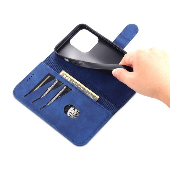 AZNS - iPhone 15 Pro Max Hülle - Leder Bookcover - mit Kartenfach und Standfunktion - Wallet Stand Series - blau