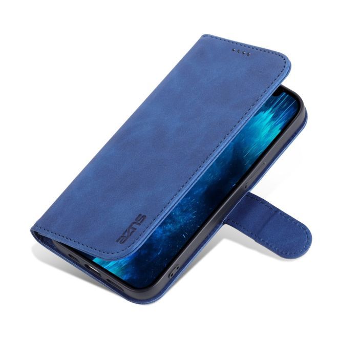 AZNS - iPhone 15 Pro Max Hülle - Leder Bookcover - mit Kartenfach und Standfunktion - Wallet Stand Series - blau