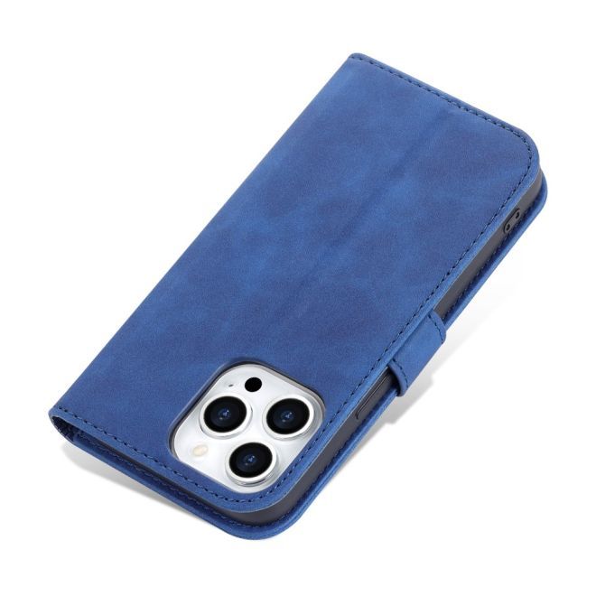 AZNS - iPhone 15 Pro Max Hülle - Leder Bookcover - mit Kartenfach und Standfunktion - Wallet Stand Series - blau