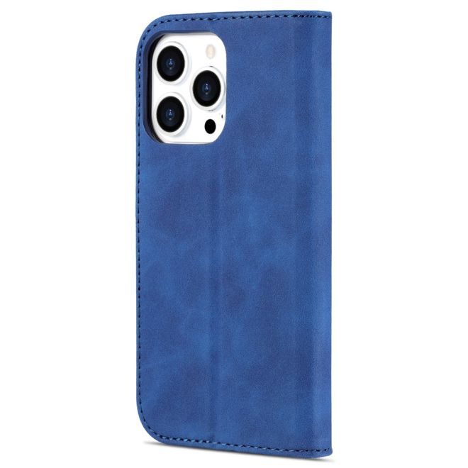 AZNS - iPhone 15 Pro Max Hülle - Leder Bookcover - mit Kartenfach und Standfunktion - Wallet Stand Series - blau