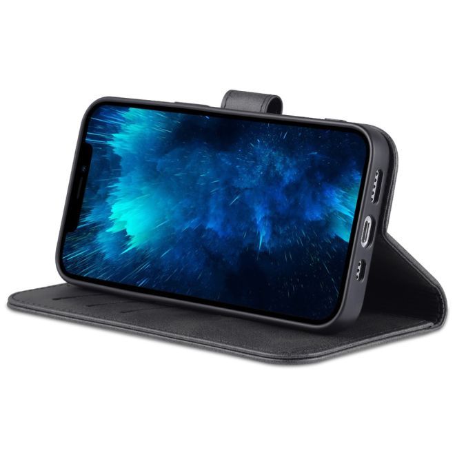 AZNS - iPhone 15 Pro Max Hülle - Leder Bookcover - mit Kartenfach und Standfunktion - Wallet Stand Series - schwarz