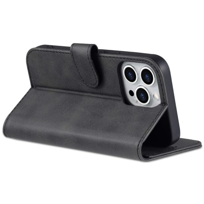 AZNS - iPhone 15 Pro Max Hülle - Leder Bookcover - mit Kartenfach und Standfunktion - Wallet Stand Series - schwarz