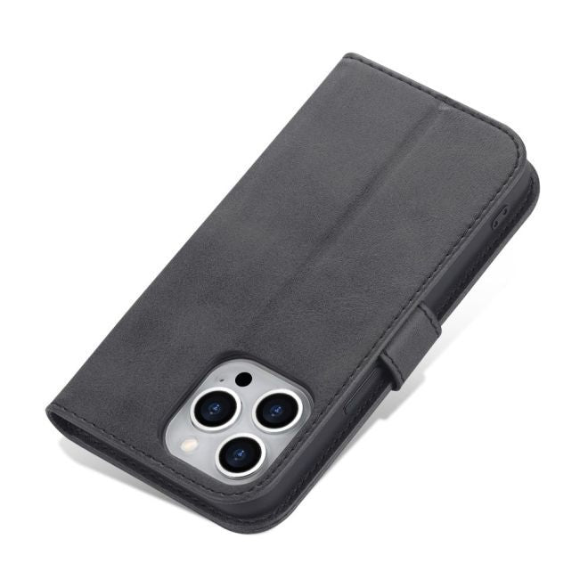 AZNS - iPhone 15 Pro Max Hülle - Leder Bookcover - mit Kartenfach und Standfunktion - Wallet Stand Series - schwarz