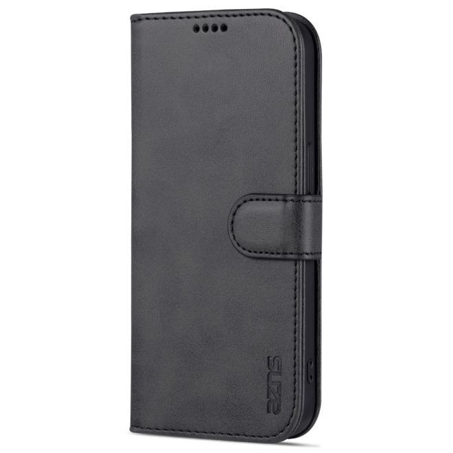 AZNS - iPhone 15 Pro Max Hülle - Leder Bookcover - mit Kartenfach und Standfunktion - Wallet Stand Series - schwarz