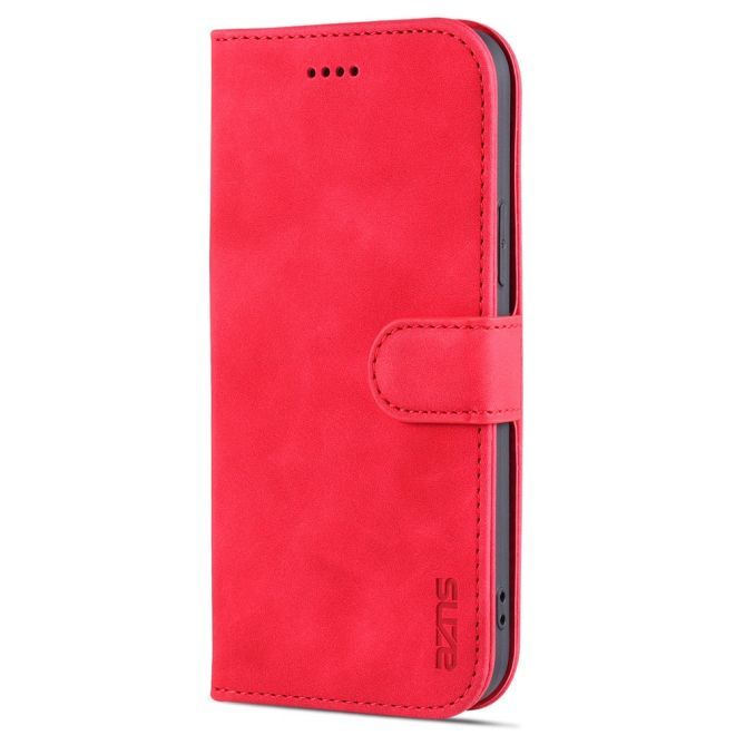 AZNS - iPhone 15 Hülle - Leder Bookcover - mit Kartenfach und Standfunktion - Wallet Stand Series - rot