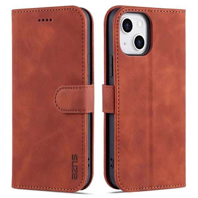 AZNS - iPhone 15 Plus Hülle - Leder Bookcover - mit Kartenfach und Standfunktion - Wallet Stand Series - braun