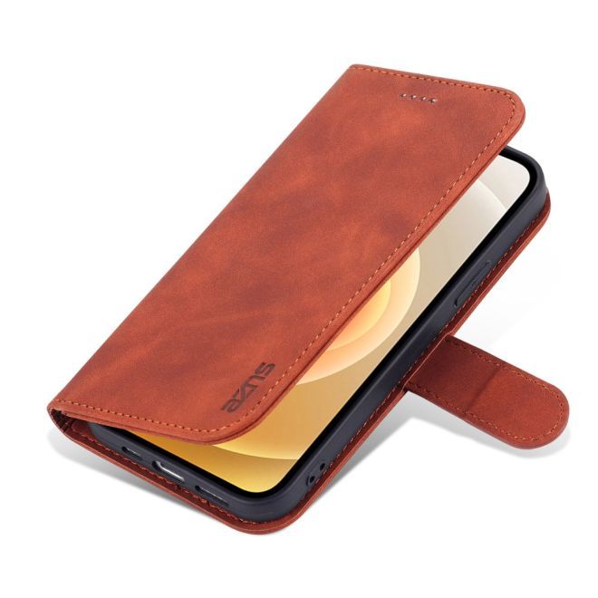 AZNS - iPhone 15 Plus Hülle - Leder Bookcover - mit Kartenfach und Standfunktion - Wallet Stand Series - braun