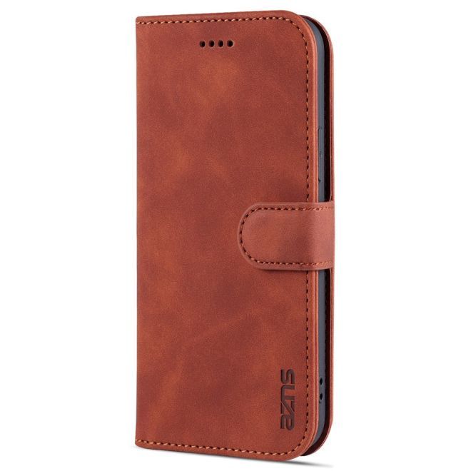 AZNS - iPhone 15 Plus Hülle - Leder Bookcover - mit Kartenfach und Standfunktion - Wallet Stand Series - braun