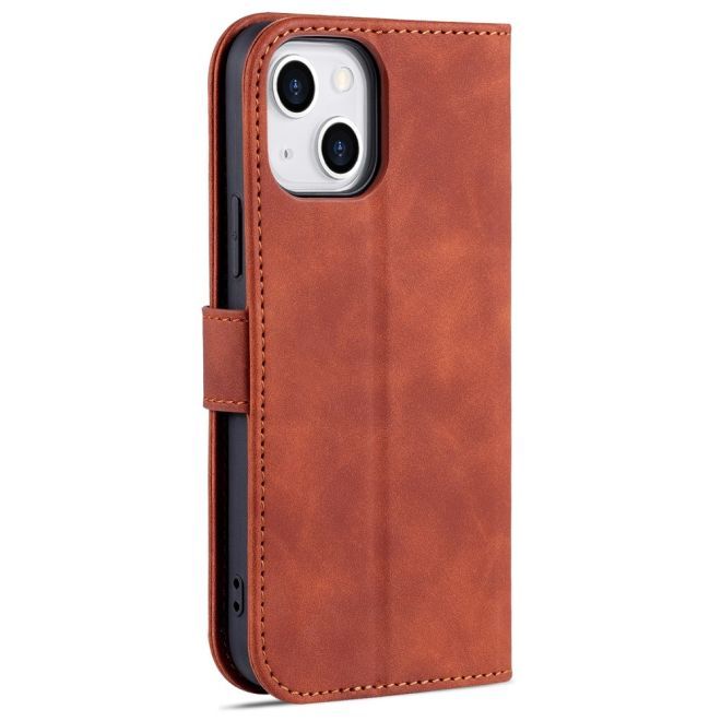 AZNS - iPhone 15 Plus Hülle - Leder Bookcover - mit Kartenfach und Standfunktion - Wallet Stand Series - braun