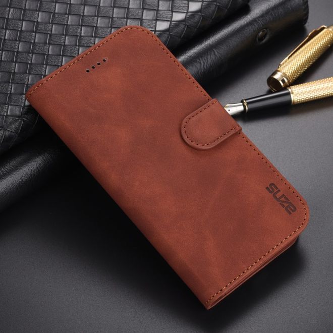 AZNS - iPhone 15 Plus Hülle - Leder Bookcover - mit Kartenfach und Standfunktion - Wallet Stand Series - braun