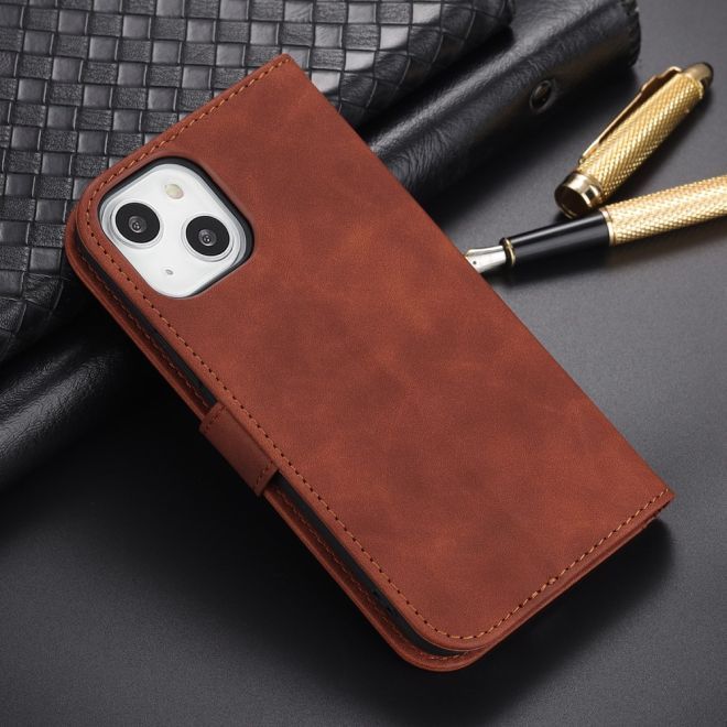 AZNS - iPhone 15 Plus Hülle - Leder Bookcover - mit Kartenfach und Standfunktion - Wallet Stand Series - braun