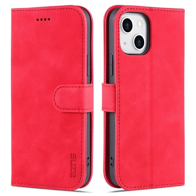 AZNS - iPhone 15 Plus Hülle - Leder Bookcover - mit Kartenfach und Standfunktion - Wallet Stand Series - rot