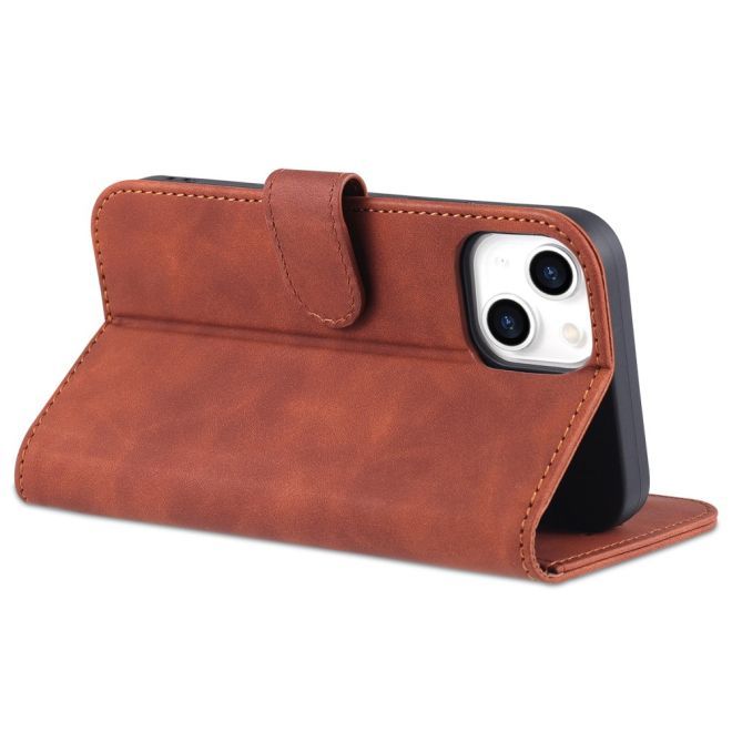 AZNS - iPhone 15 Plus Hülle - Leder Bookcover - mit Kartenfach und Standfunktion - Wallet Stand Series - rot