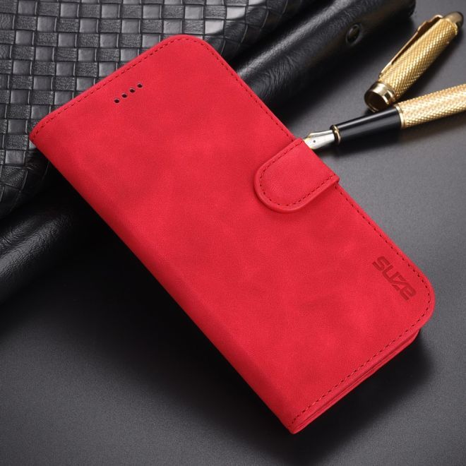 AZNS - iPhone 15 Plus Hülle - Leder Bookcover - mit Kartenfach und Standfunktion - Wallet Stand Series - rot
