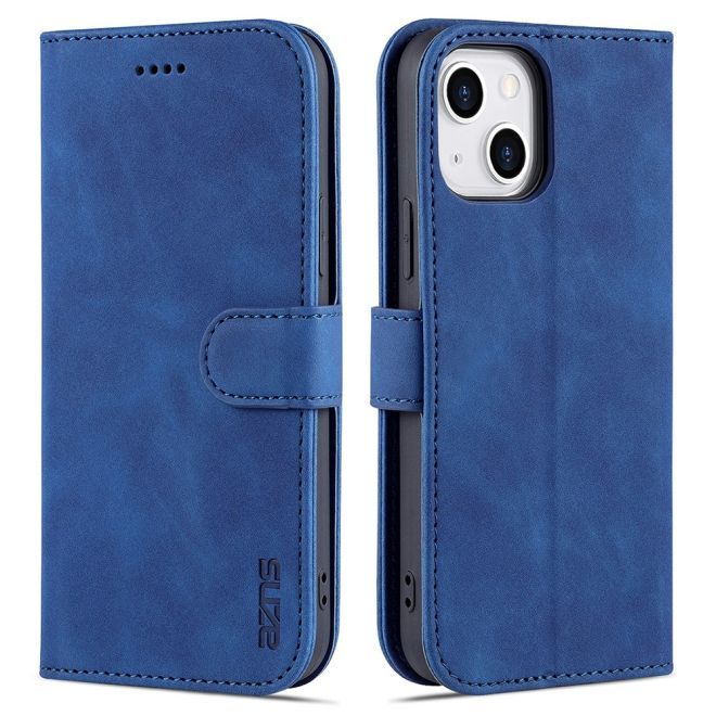 AZNS - iPhone 15 Plus Hülle - Leder Bookcover - mit Kartenfach und Standfunktion - Wallet Stand Series - blau