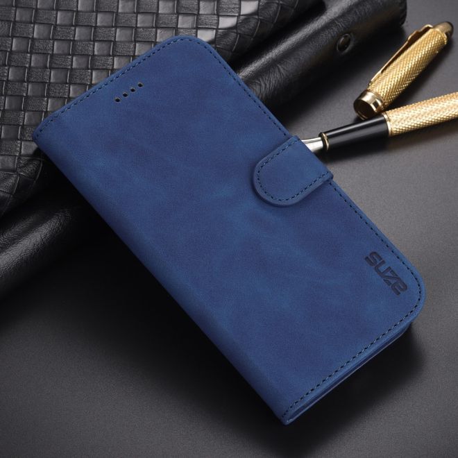 AZNS - iPhone 15 Plus Hülle - Leder Bookcover - mit Kartenfach und Standfunktion - Wallet Stand Series - blau