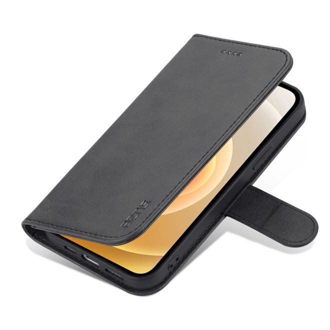 AZNS - iPhone 15 Plus Hülle - Leder Bookcover - mit Kartenfach und Standfunktion - Wallet Stand Series - schwarz