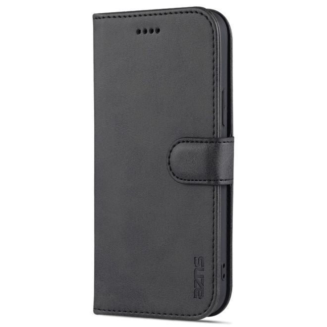 AZNS - iPhone 15 Plus Hülle - Leder Bookcover - mit Kartenfach und Standfunktion - Wallet Stand Series - schwarz