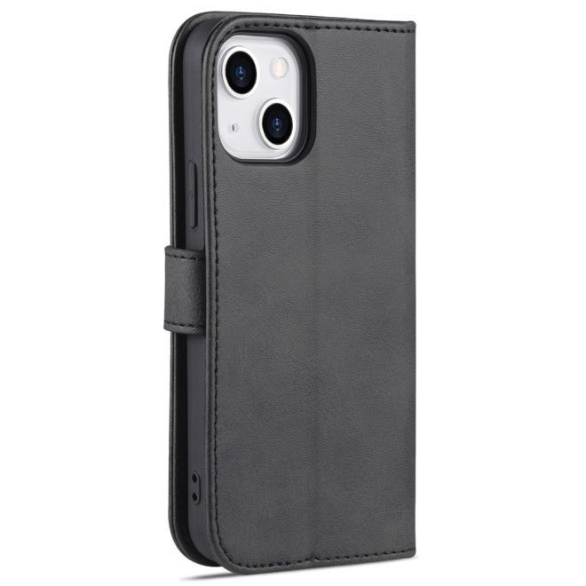 AZNS - iPhone 15 Plus Hülle - Leder Bookcover - mit Kartenfach und Standfunktion - Wallet Stand Series - schwarz