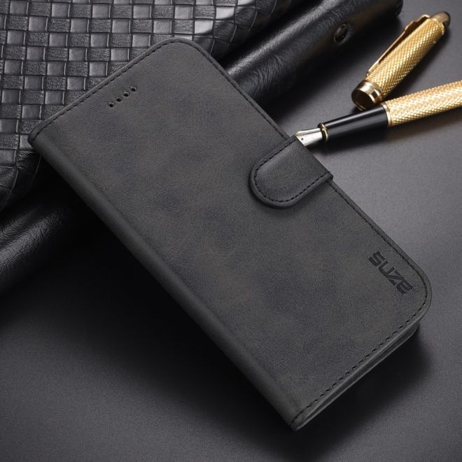 AZNS - iPhone 15 Plus Hülle - Leder Bookcover - mit Kartenfach und Standfunktion - Wallet Stand Series - schwarz