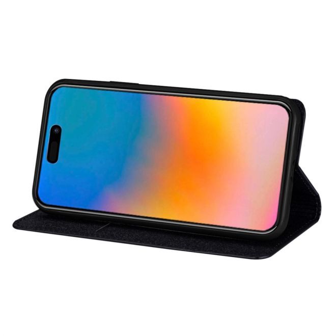 Étui pour iPhone 15 Pro - Couverture livre en cuir pailleté - Collection Support à sequins - Noir