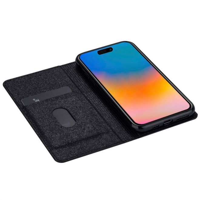 Étui pour iPhone 15 Pro - Couverture livre en cuir pailleté - Collection Support à sequins - Noir