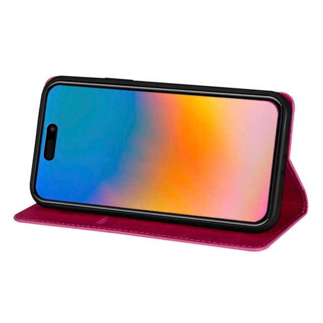 Étui pour iPhone 15 Pro - Couverture livre en cuir pailleté - Collection Support à sequins - Rose