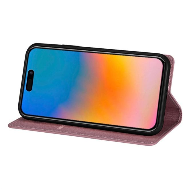 iPhone 15 Pro Case - Glittering Leather Book Cover - Glitter Sequins Stand Series - Rose Gold