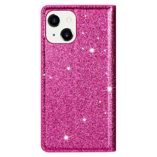 Étui pour iPhone 15 Plus - Couverture livre en cuir pailleté - Collection support à sequins pailletés - Rose