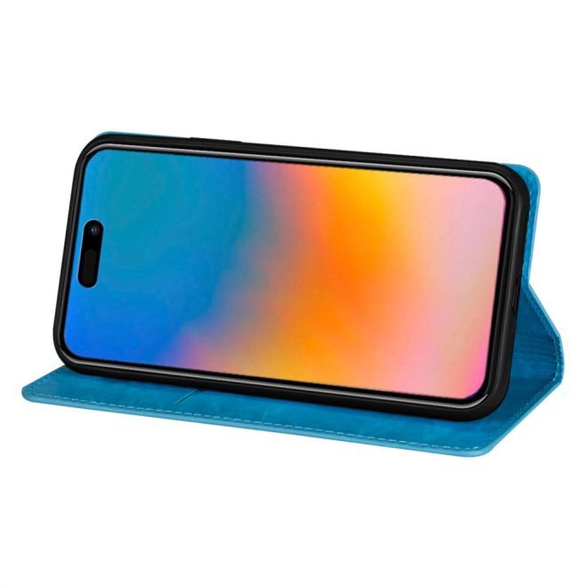 Étui pour iPhone 15 Plus - Couverture livre en cuir pailleté - Collection Support à sequins - Bleu