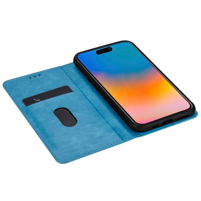 Étui pour iPhone 15 Plus - Couverture livre en cuir pailleté - Collection Support à sequins - Bleu