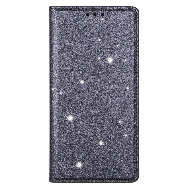 iPhone 15 Plus Case - Glittering Leather Book Cover - Glitter Sequins Stand Series - Grey