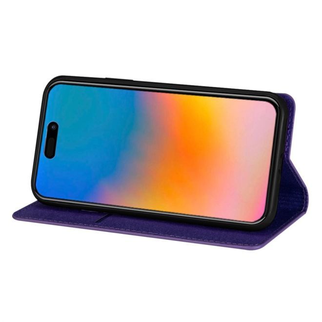 iPhone 15 Plus Case - Glittering Leather Book Cover - Glitter Sequins Stand Series - Purple