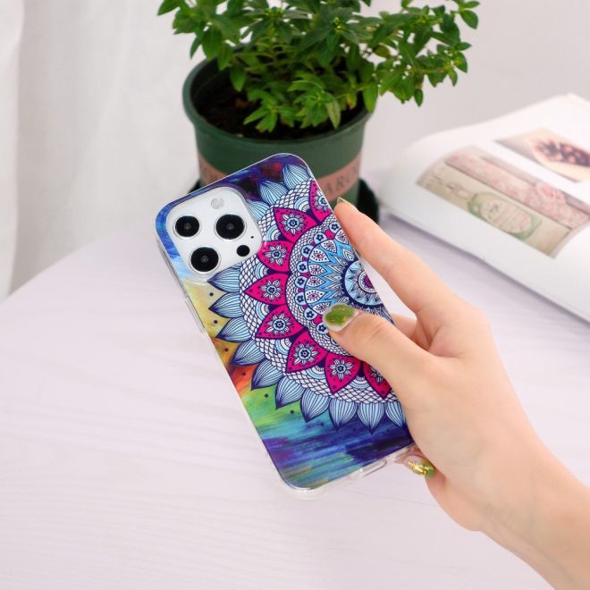 iPhone 15 Pro Phone Case - Luminous Case - Softcase Image Plastic Series - Floral Mandala